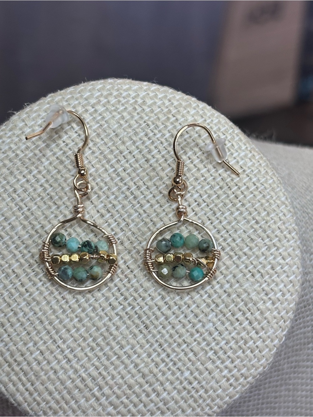 Gold-Tone Turquoise Bead Circle Drop Earrings - Women Jewelry